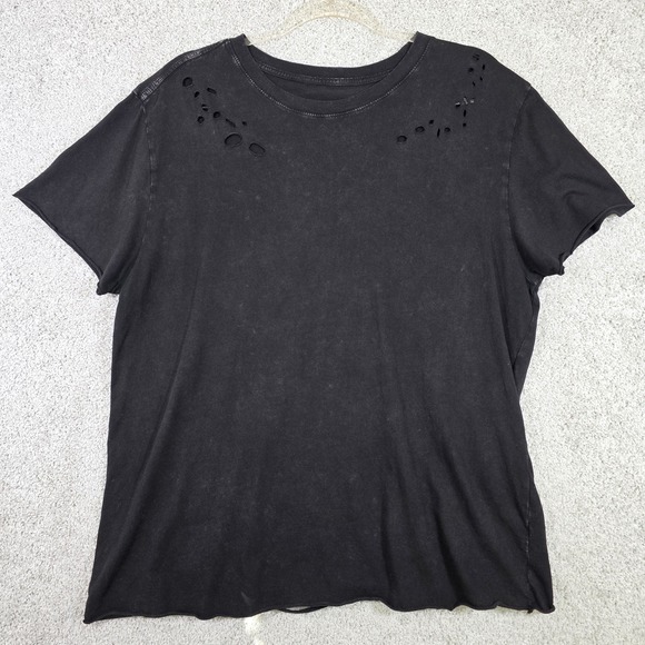 Affliction Womens XL Black Mineral Wash Distressed Cutout Back Tee USA Biker - Picture 1 of 7